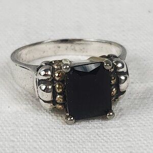 Gorgeous Large Emerald Cut Black Stone Silver 925 Ring Sz 12mm US 6